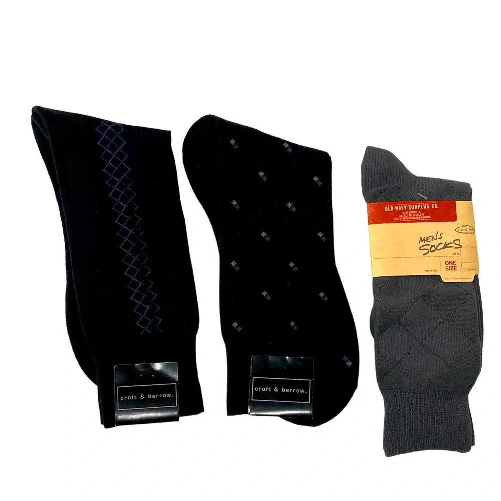 3 Pairs Men’s Dress Socks NEW 2 Black & 1 Grey